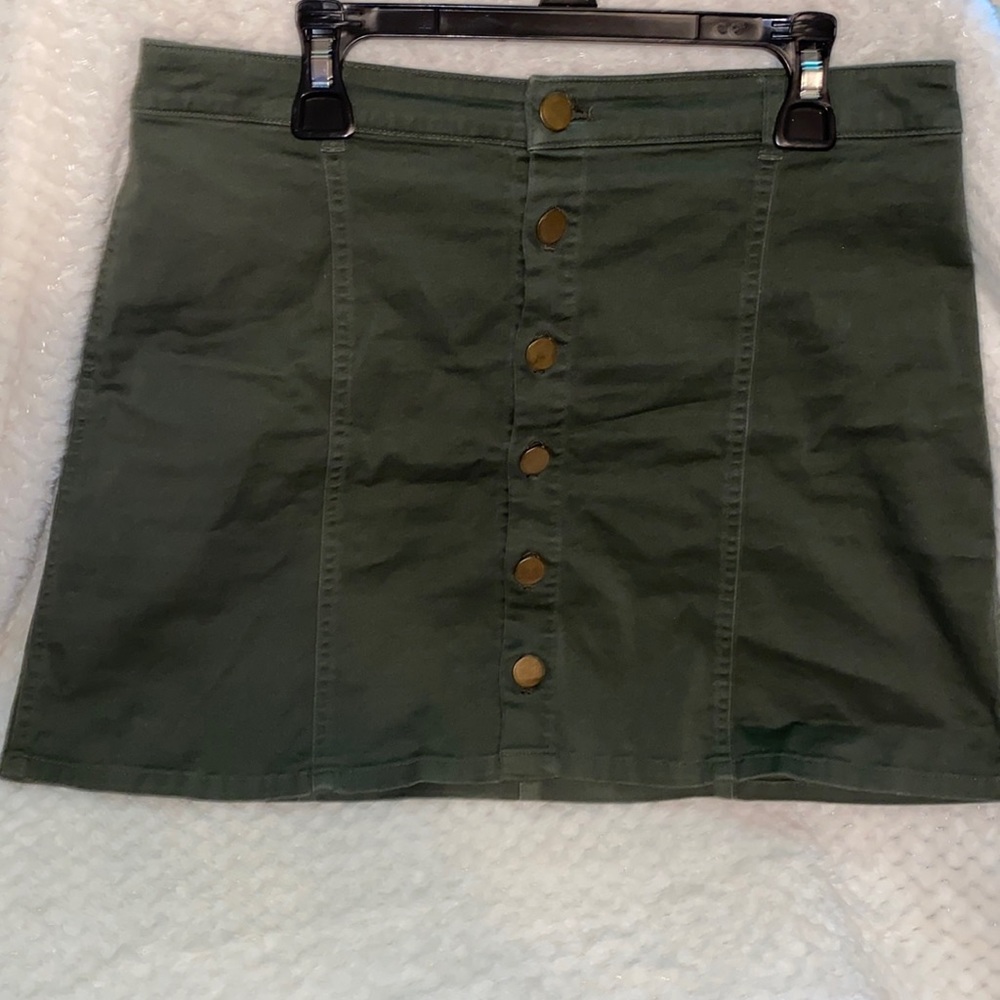 Army green button up skirt